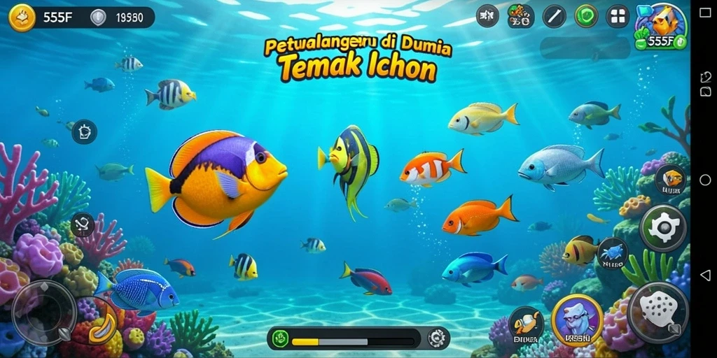 Screenshot gameplay 555F menunjukkan aksi menembak ikan yang seru.