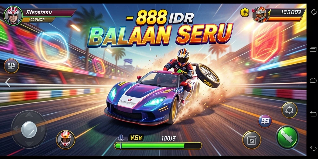 Screenshot gameplay 888IDR yang menunjukkan aksi balapan yang intens.