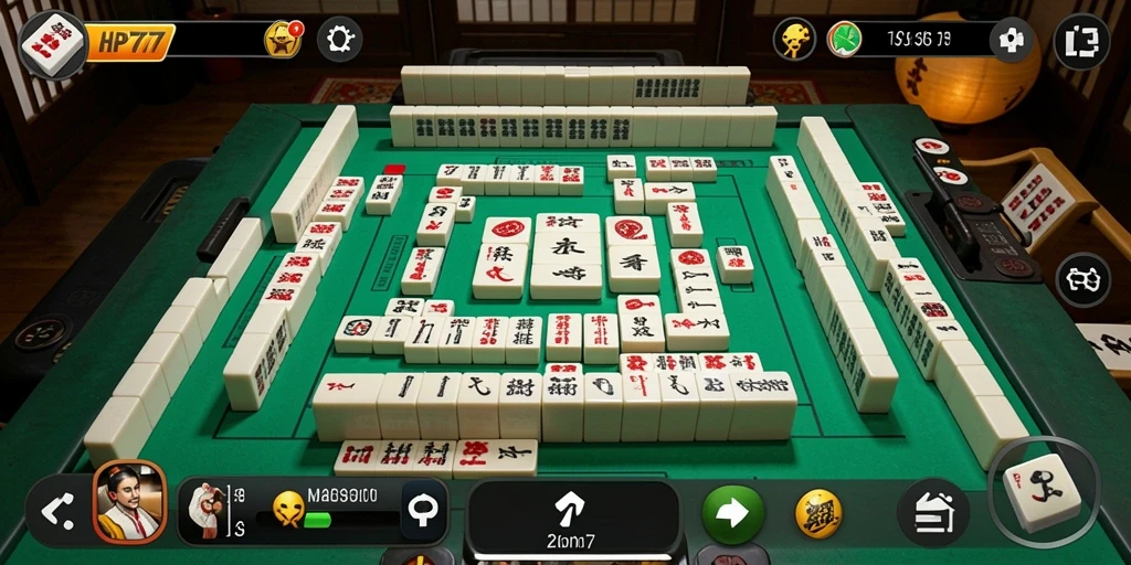 Tampilan gameplay seru di HP777 dengan estetika Mahjong yang menarik.