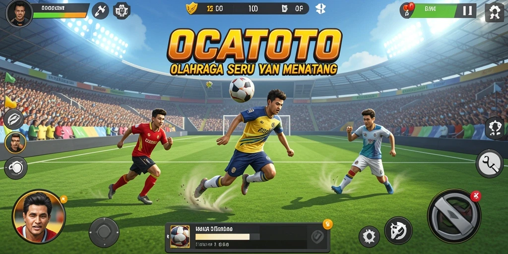 Tampilan gameplay seru dalam OCATOTO dengan aksi olahraga yang penuh semangat.