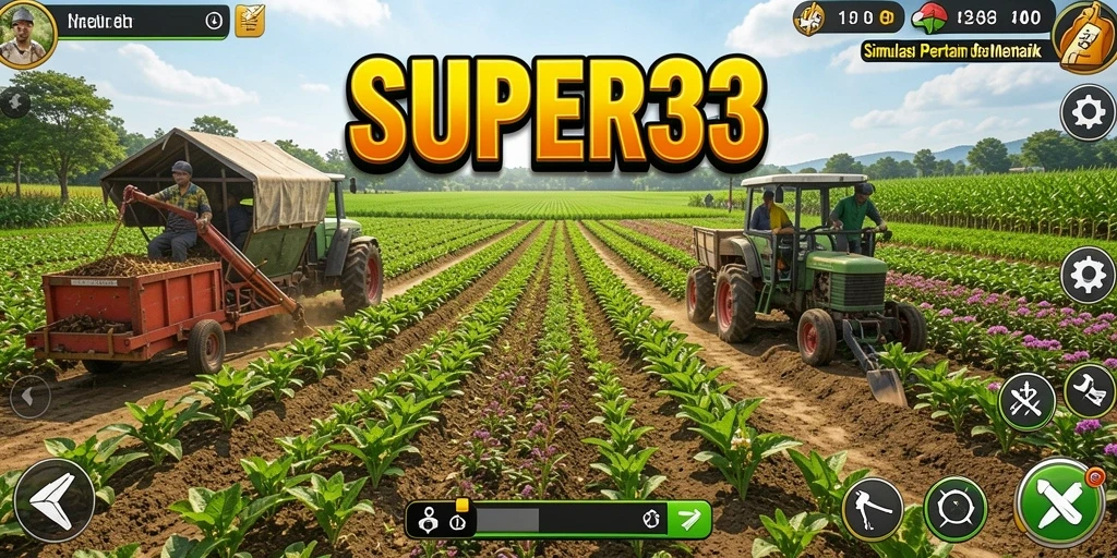 Tampilan gameplay SUPER33 yang menampilkan aktivitas pertanian seru.
